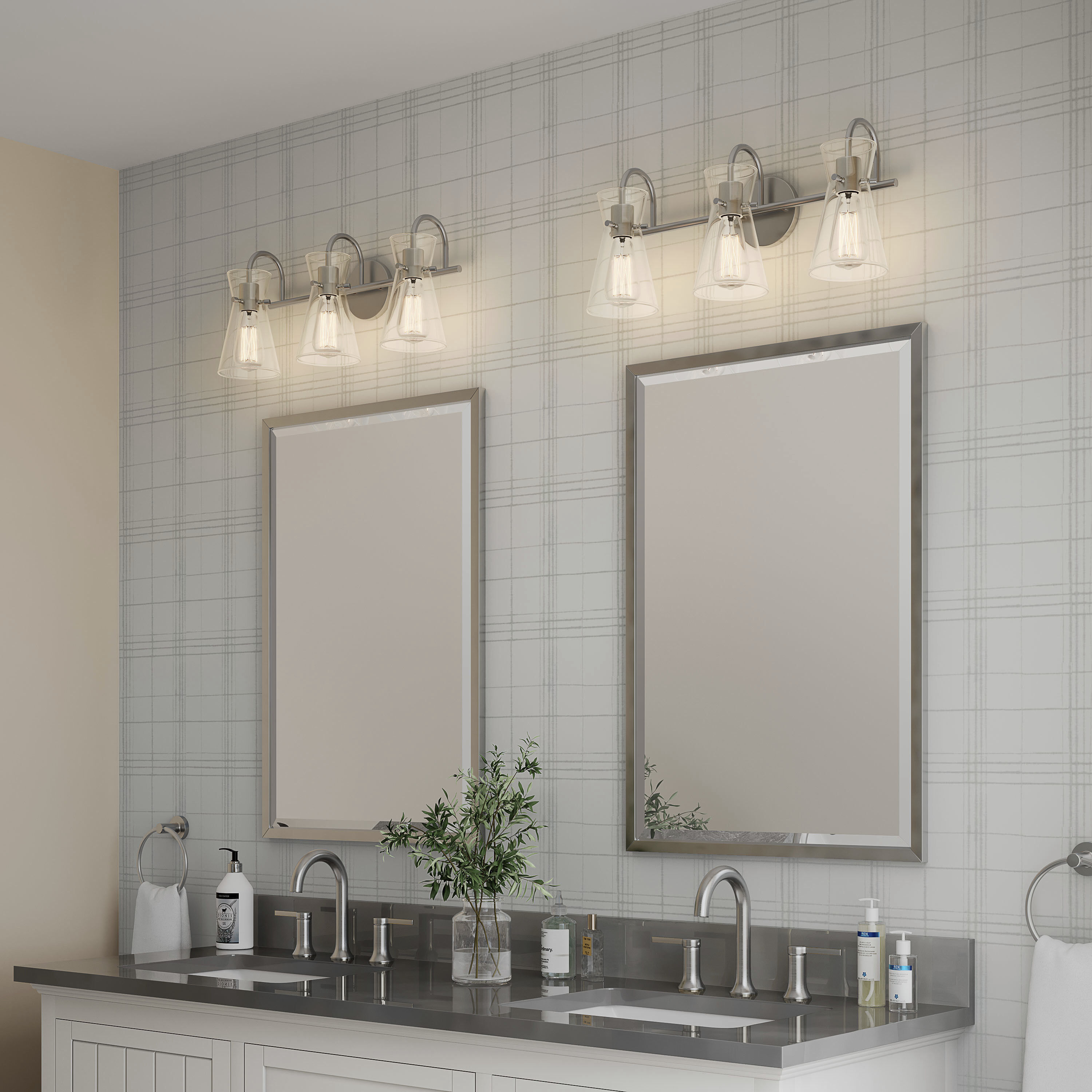 Camellia 3 Light 22 inch Brushed Nickel Bathroom Vanity Light Wall Light